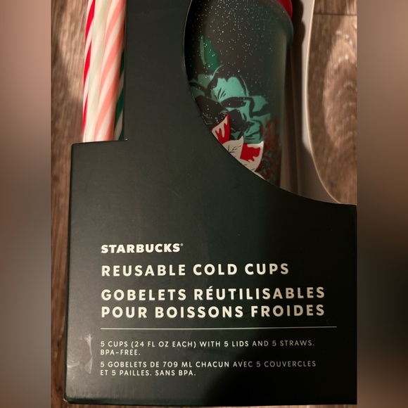 New Starbucks Holiday Glitter Reusable Cold Cups Set of 5 Cups 24 oz Christmas - Picture 9 of 9